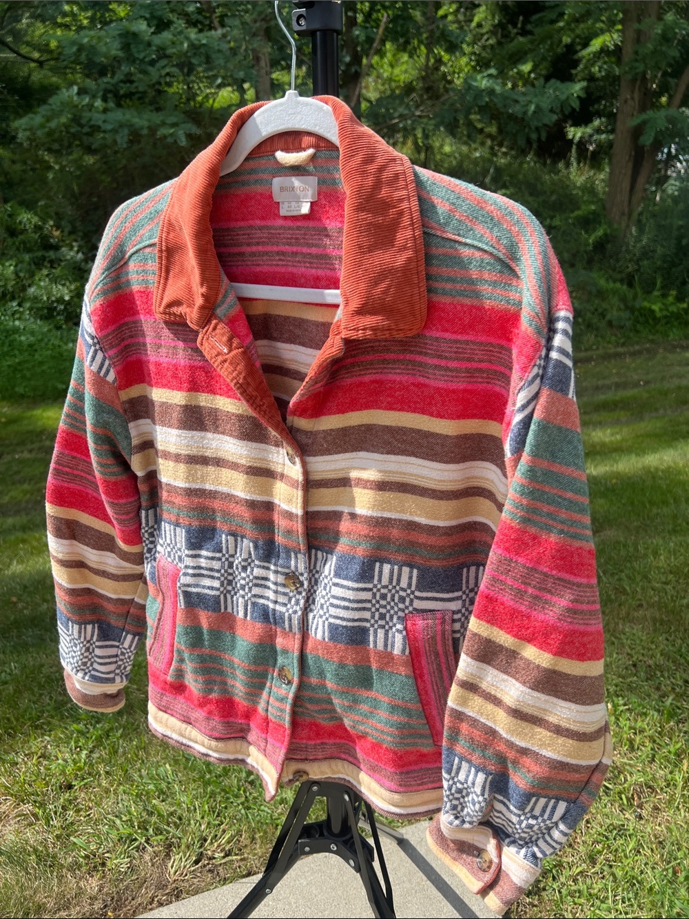 Brixton Benito Southwestern Style Multicolor Striped Corduroy Collar Jacket - Picture 6 of 15